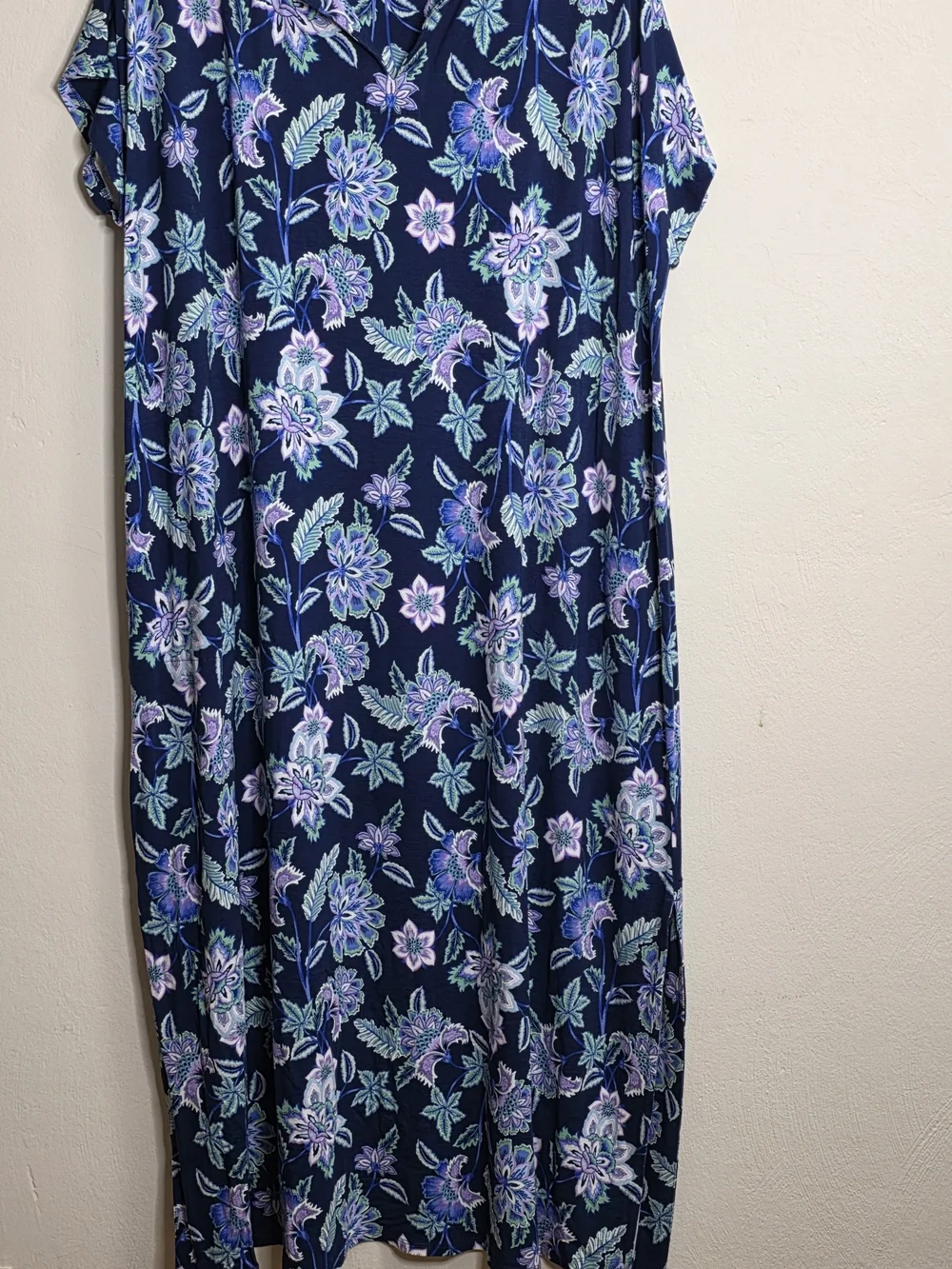 J.Jill Navy Floral Print Top with Green & Purple Leaves - Picture 3 of 3